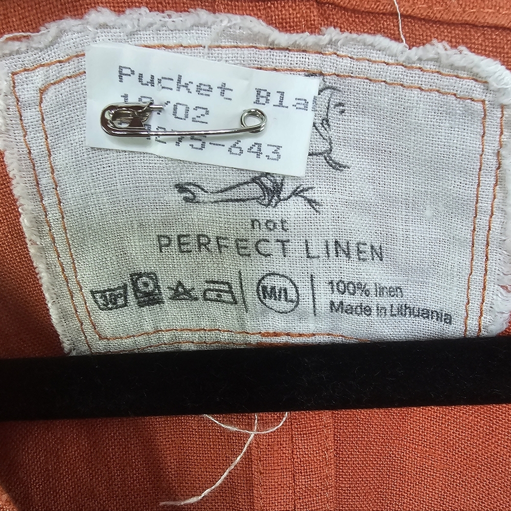 Not Perfect Linen Burnt Orange Oversized Shift Caftan Pocket Dress M/L - Picture 9 of 9